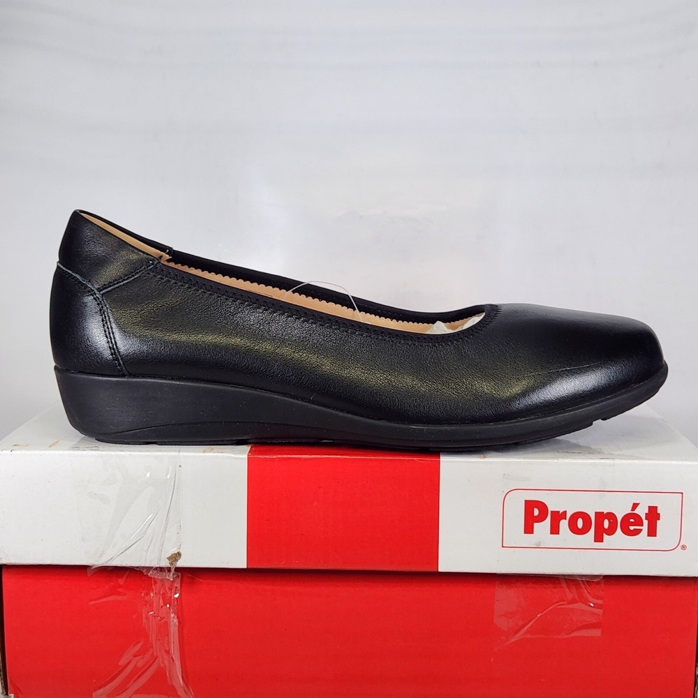 Propet Yara Wedge Pumps Women Size 11 Black Leather Scotchgard Slip On Shoes